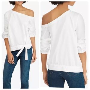 Lauren Ralph Lauren Asymmetrical Broadcloth Cotton Top Off Shoulder Blouse Sz 2X